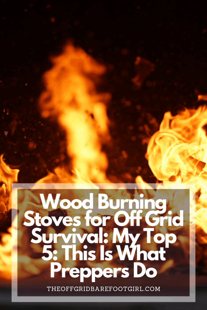 Image illustrates a Pinterest pin of a wood-burning stove. 