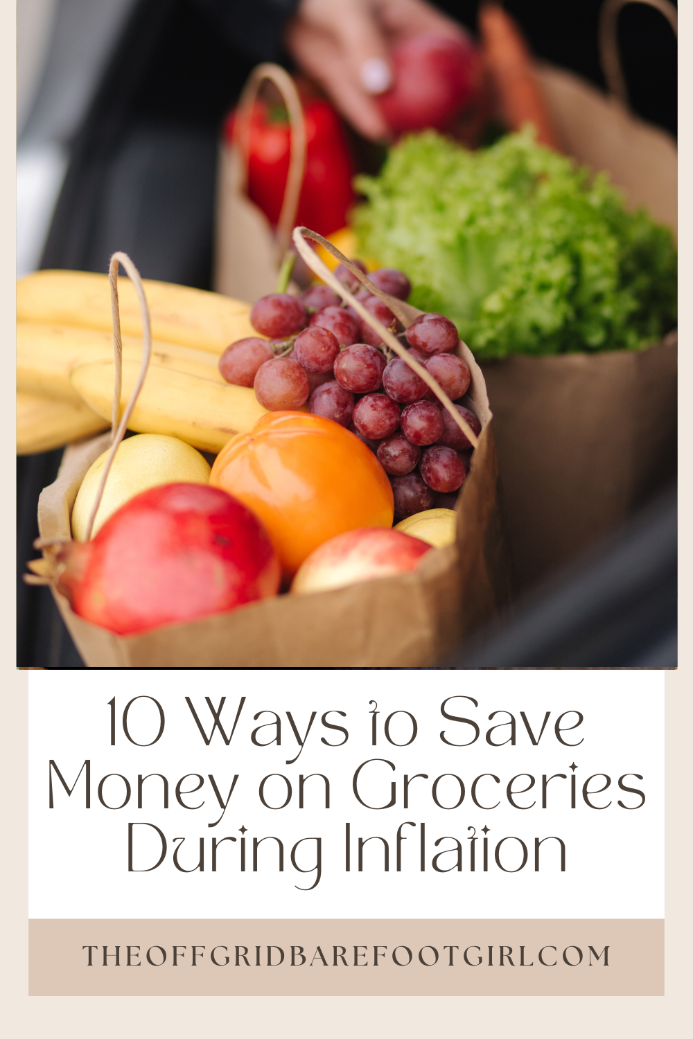 Image illustrates a Pinterest pin of ways to save money on groceries.