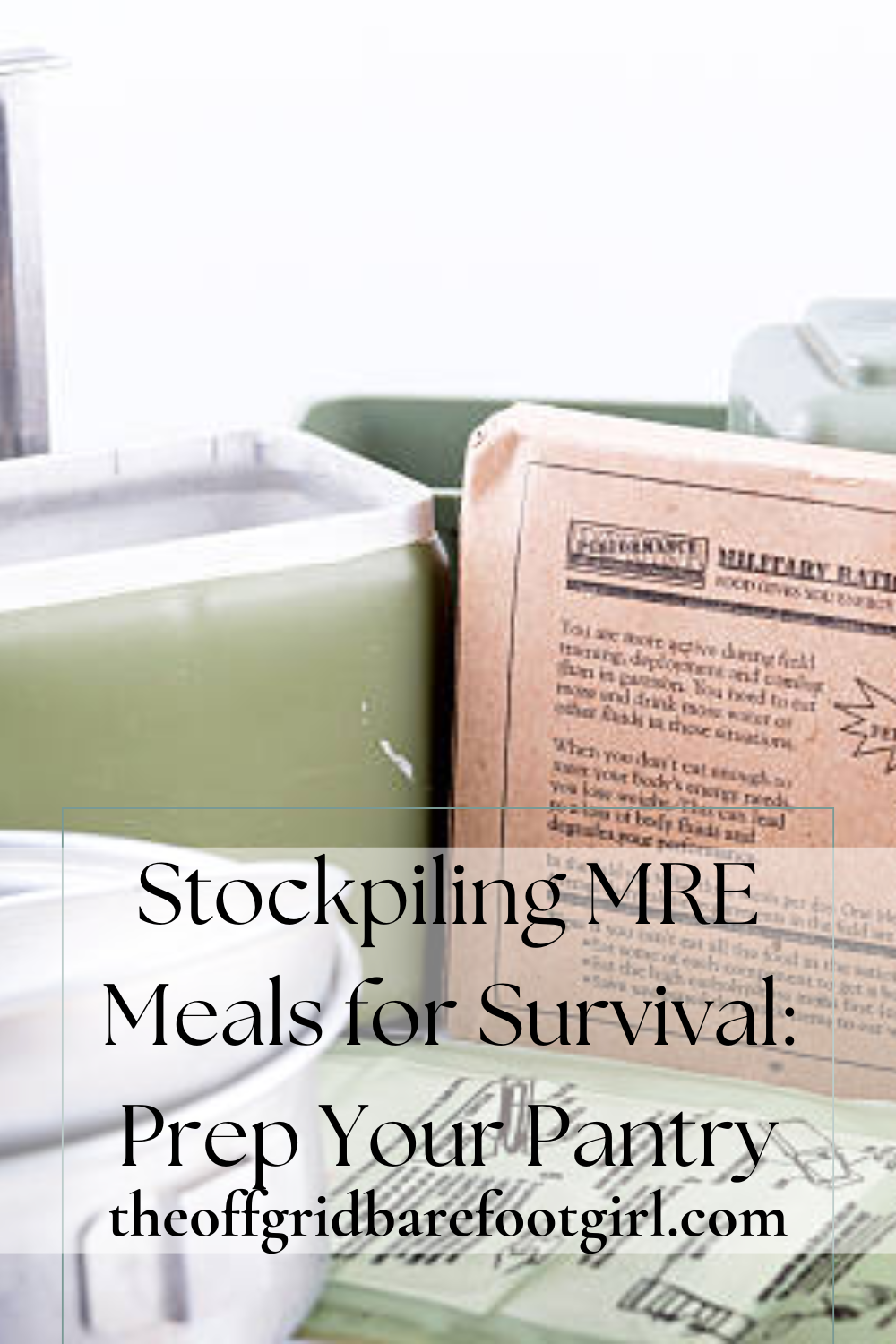 Image illustrates a Pinterest pin of MRE meals for survival.