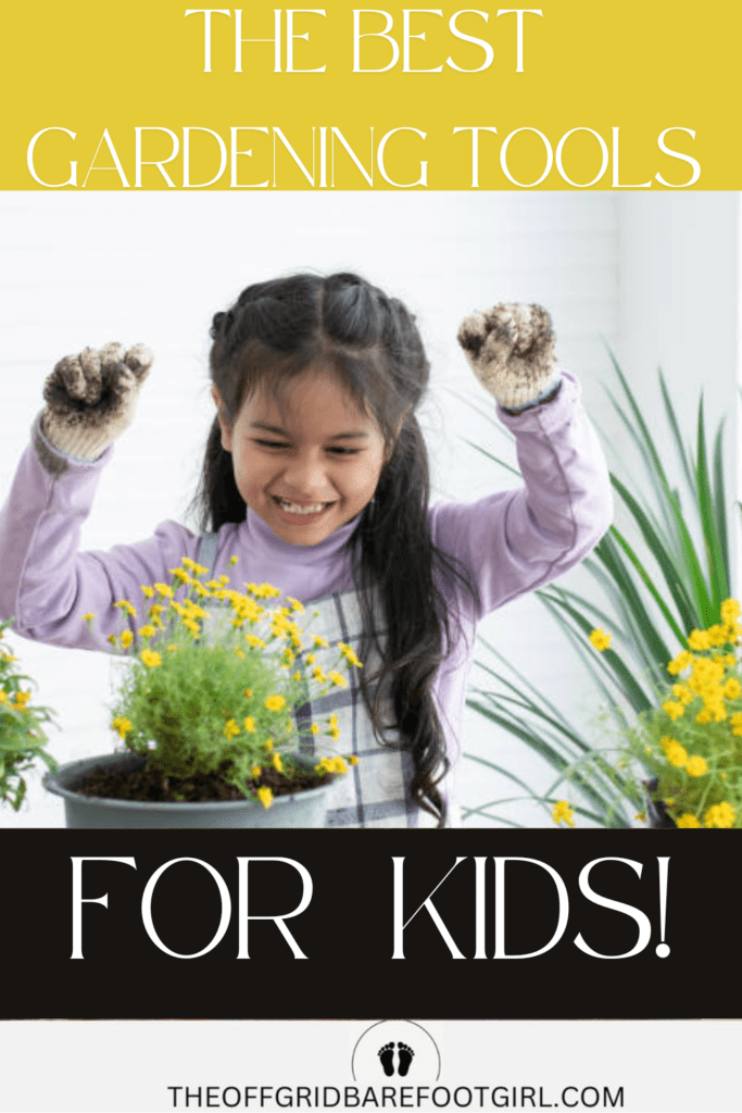 Image illustrates gardening tools for kids.