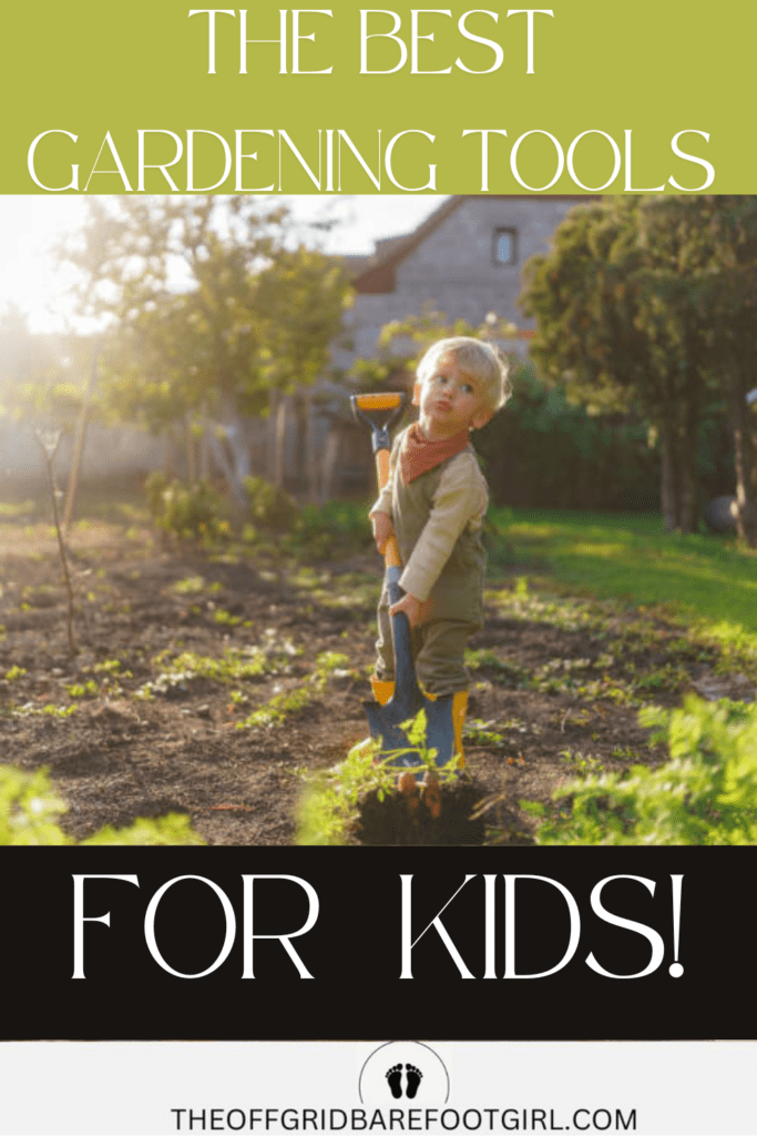Image illustrates gardening tools for kids.