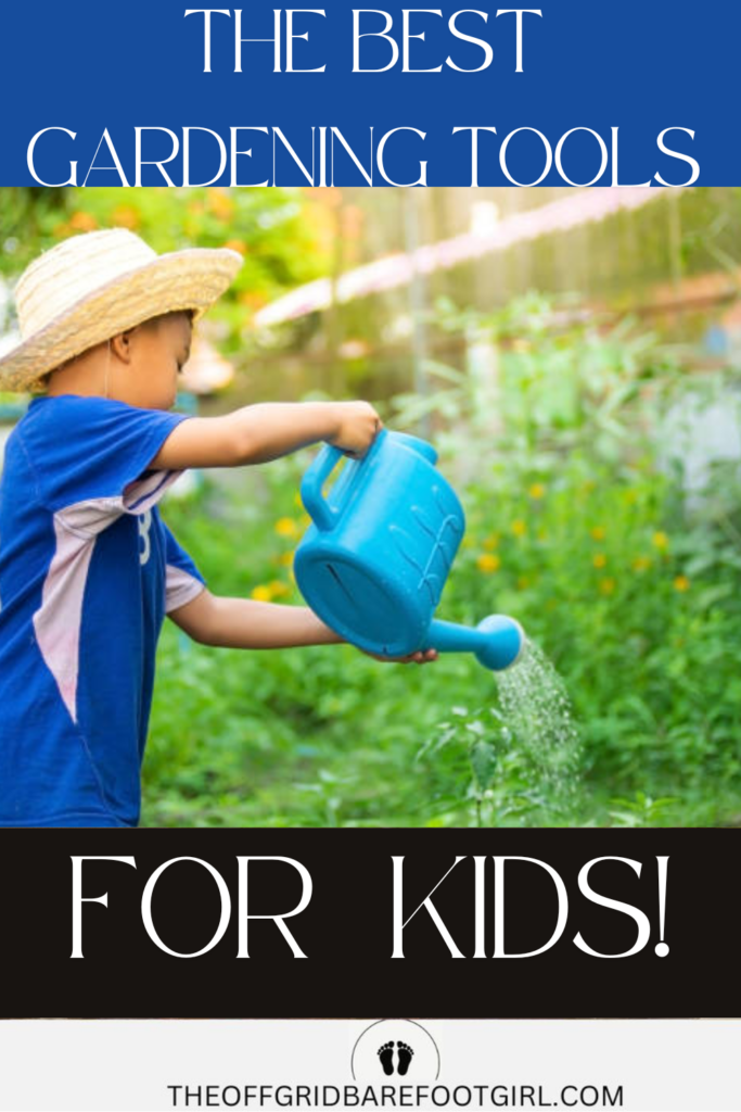 Image illustrates gardening tools for kids.