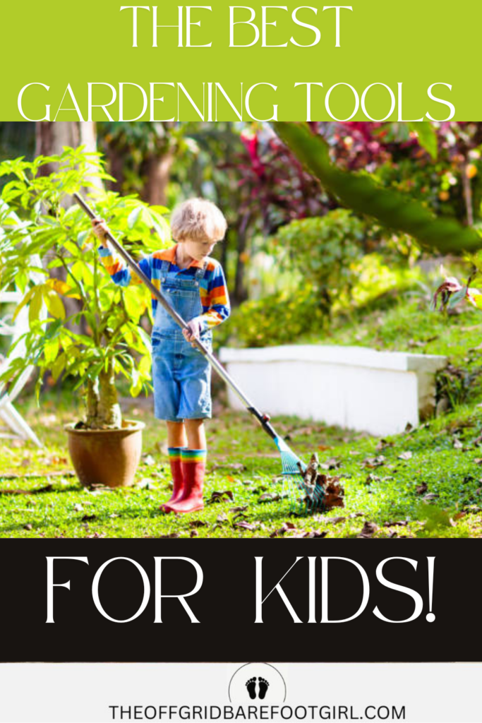 Image illustrates gardening tools for kids.