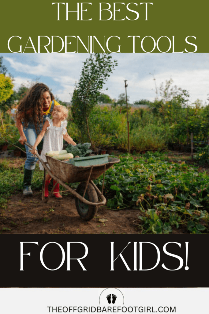 Image illustrates gardening tools for kids.