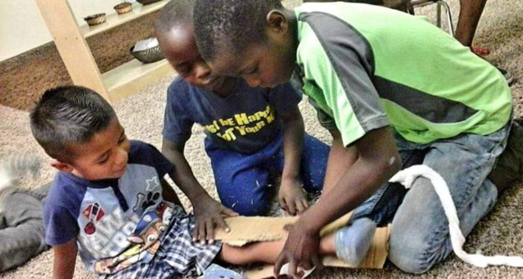 Image illustrates first aid for kids.