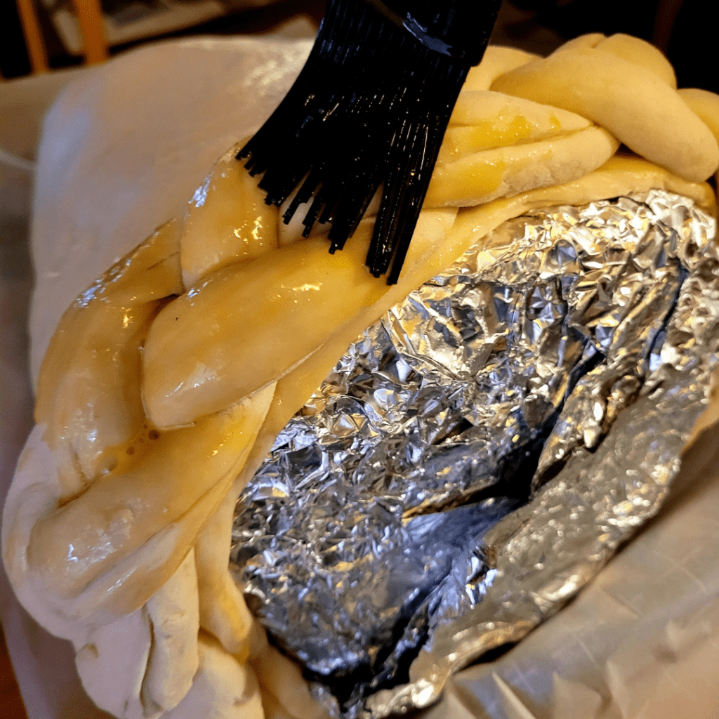 Image illustrates a breaded cornucopia for a Thanksgiving breaded cornucopia recipe. 