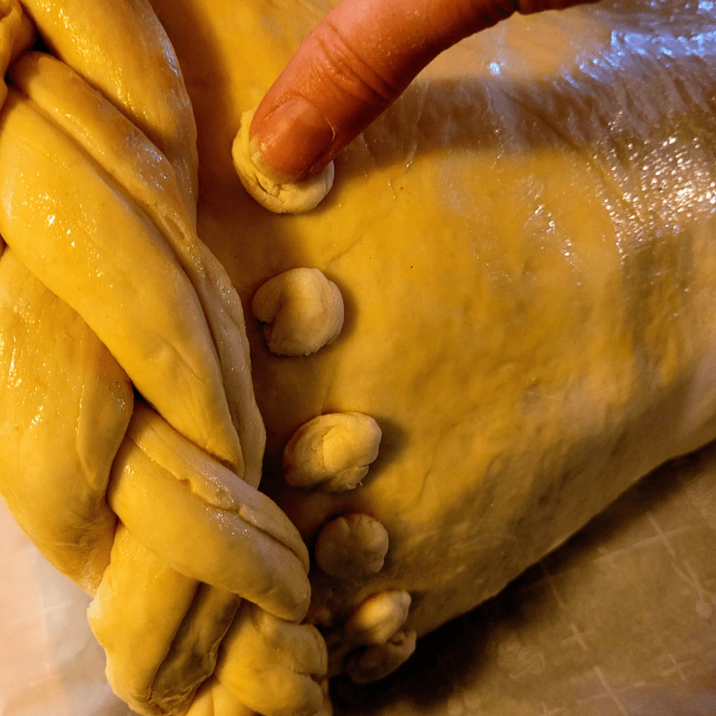 Image illustrates a breaded cornucopia for a Thanksgiving breaded cornucopia recipe. 