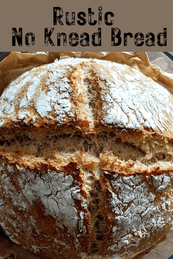 Image illustrates no knead rustic bread.