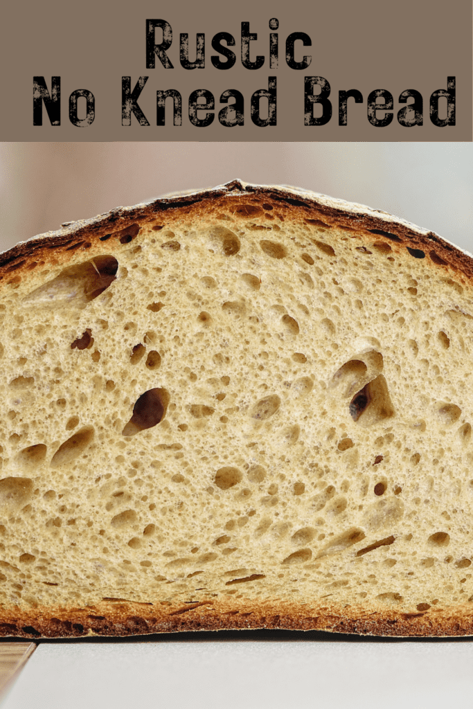Image illustrates no knead rustic bread.