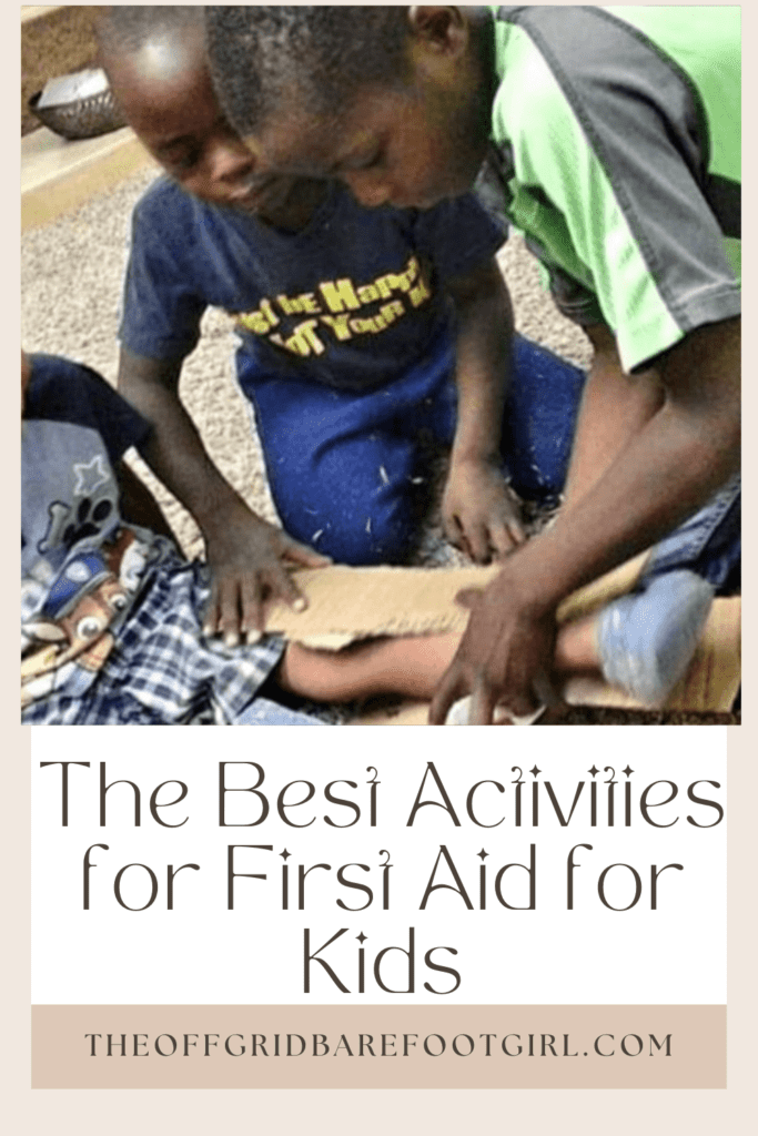 Image illustrates a Pinterest pin of first aid for kids.
