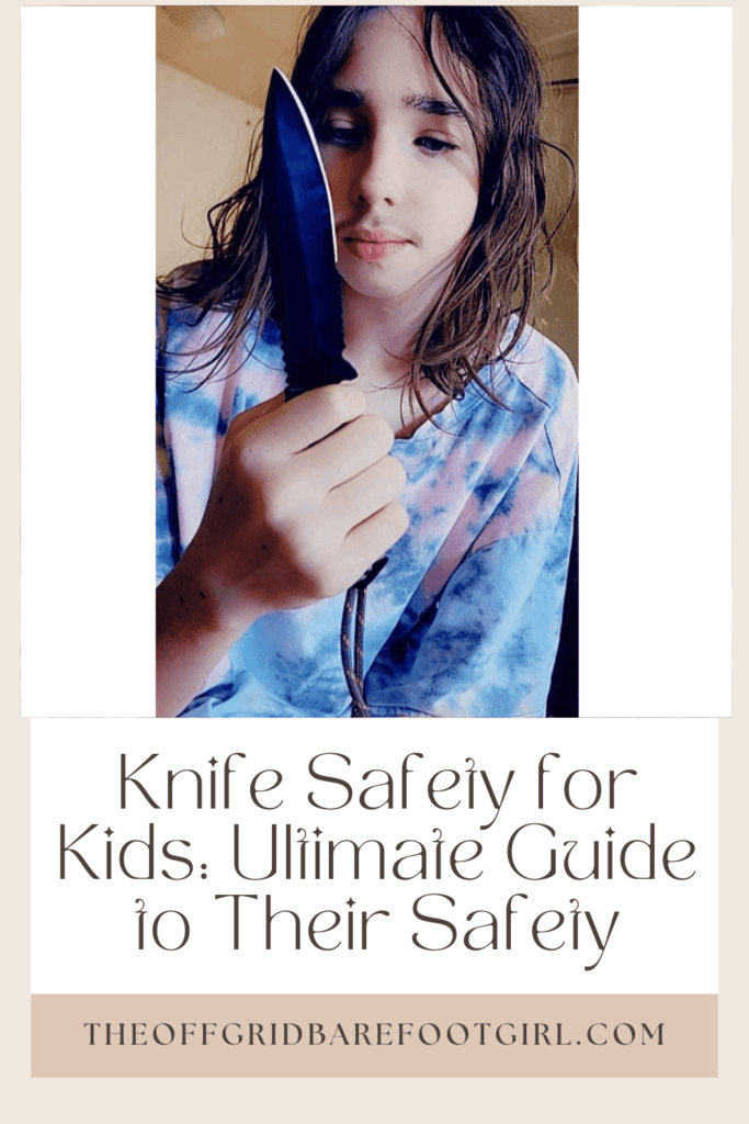 Image illustrates a Pinterest pin of knife safety for kids.