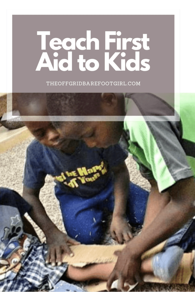 Image illustrates a Pinterest pin of first aid for kids.