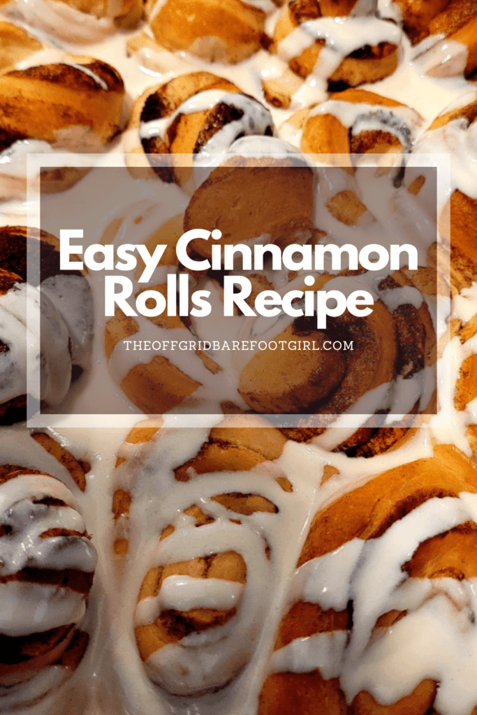 Image illustrates a Pinterest pin for how to make easy cinnamon rolls recipe. 