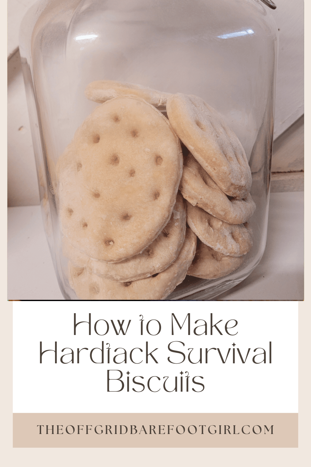 Image illustrates a Pinterest pin for hardtack survival biscuits.