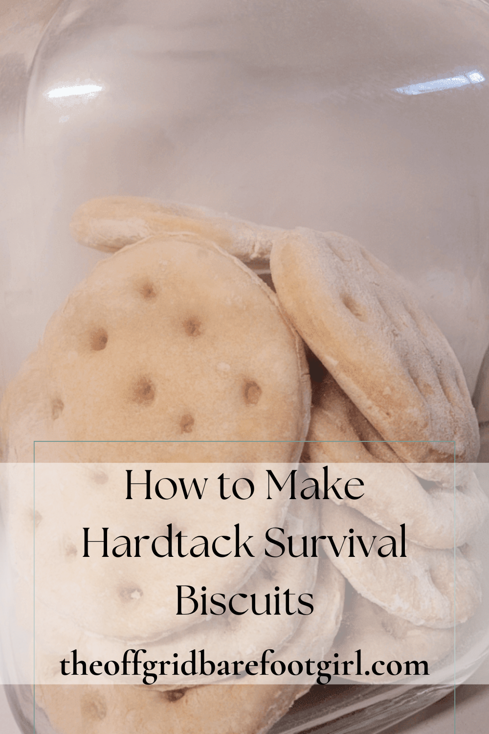 Image illustrates a Pinterest pin for hardtack survival biscuits.