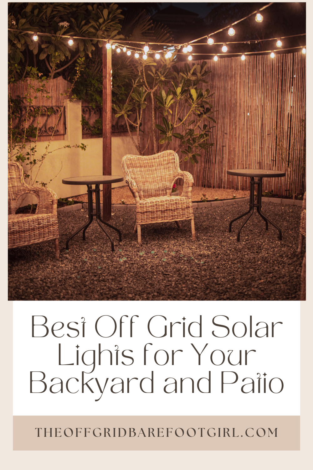Image illustrates a Pinterest pin of off grid solar lights.