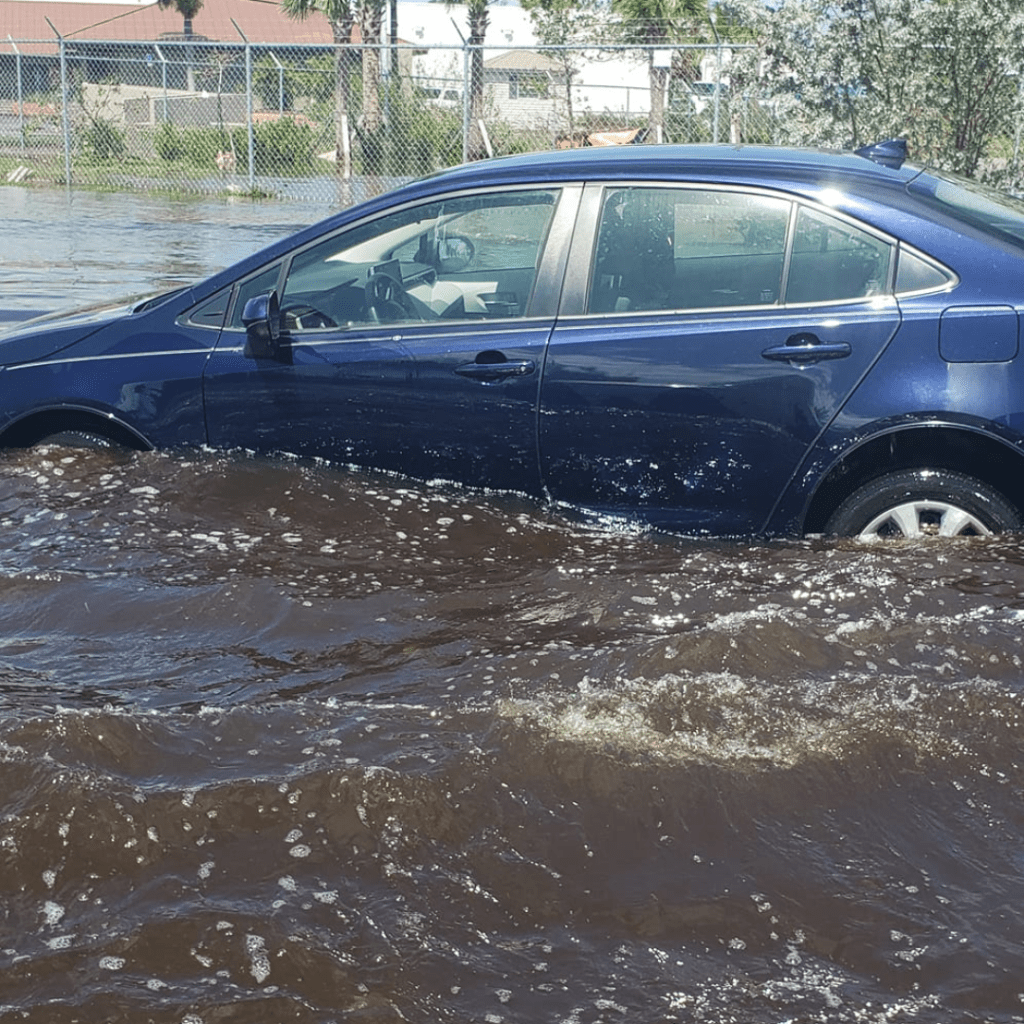 Image illustrates hurricane damage of storm surge from hurricane Ian.