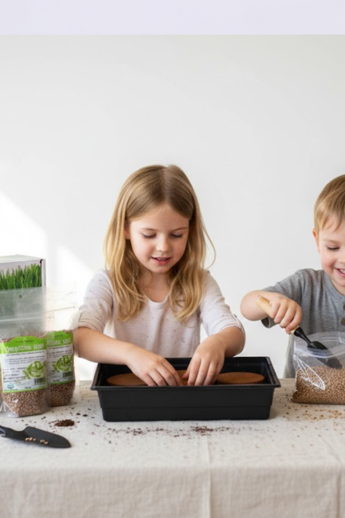 Image illustrates garden grow kits for kids.