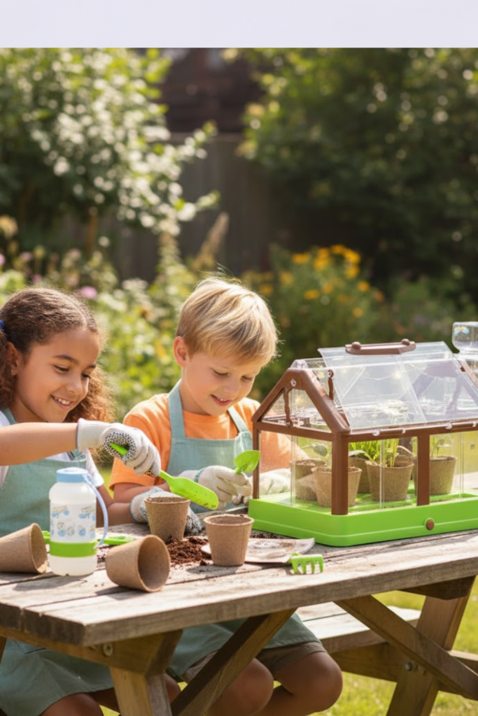 Image illustrates garden grow kits for kids.