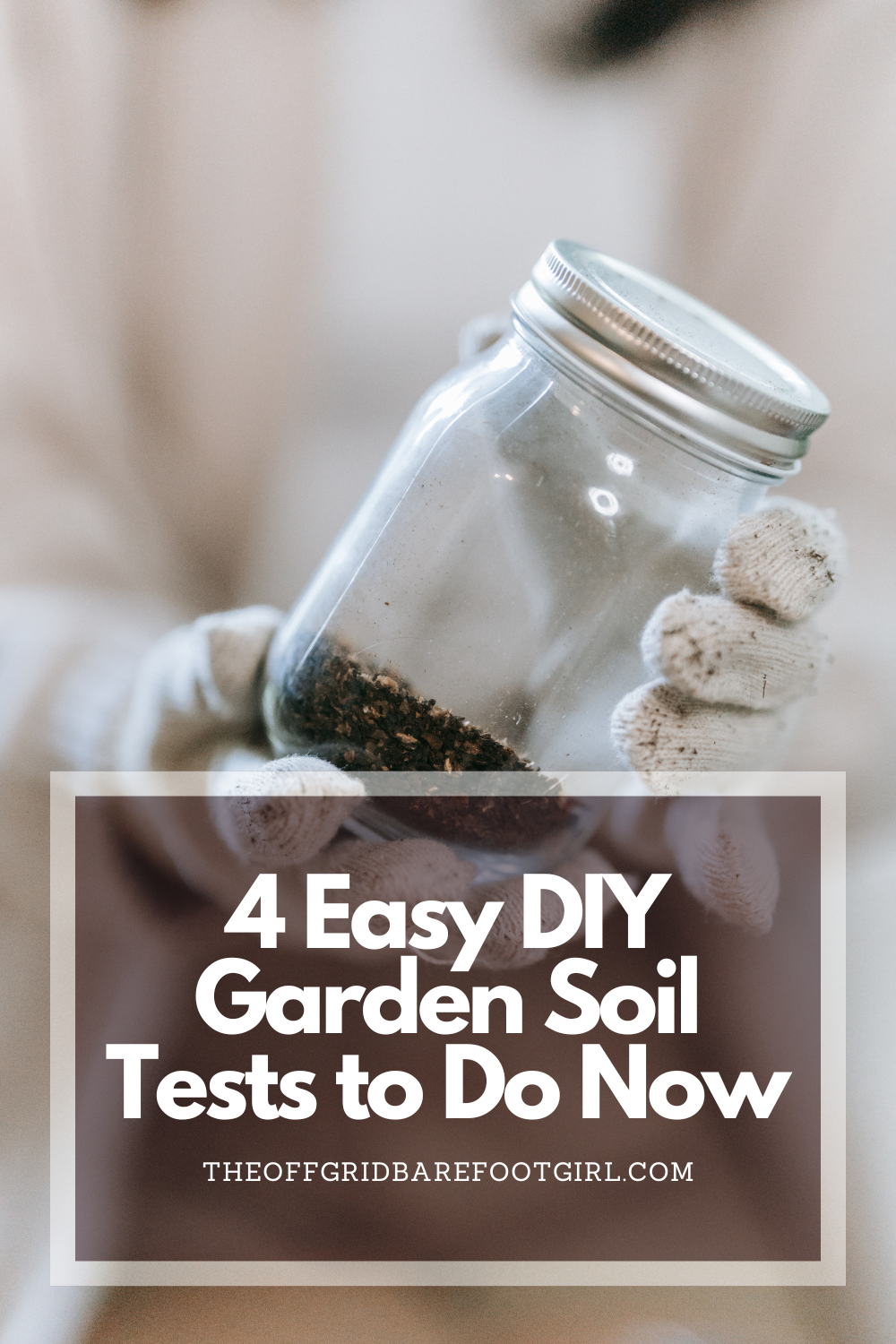 Image illustrates a Pinterest pin for DIY garden soil tests you can perform with a Mason jar.