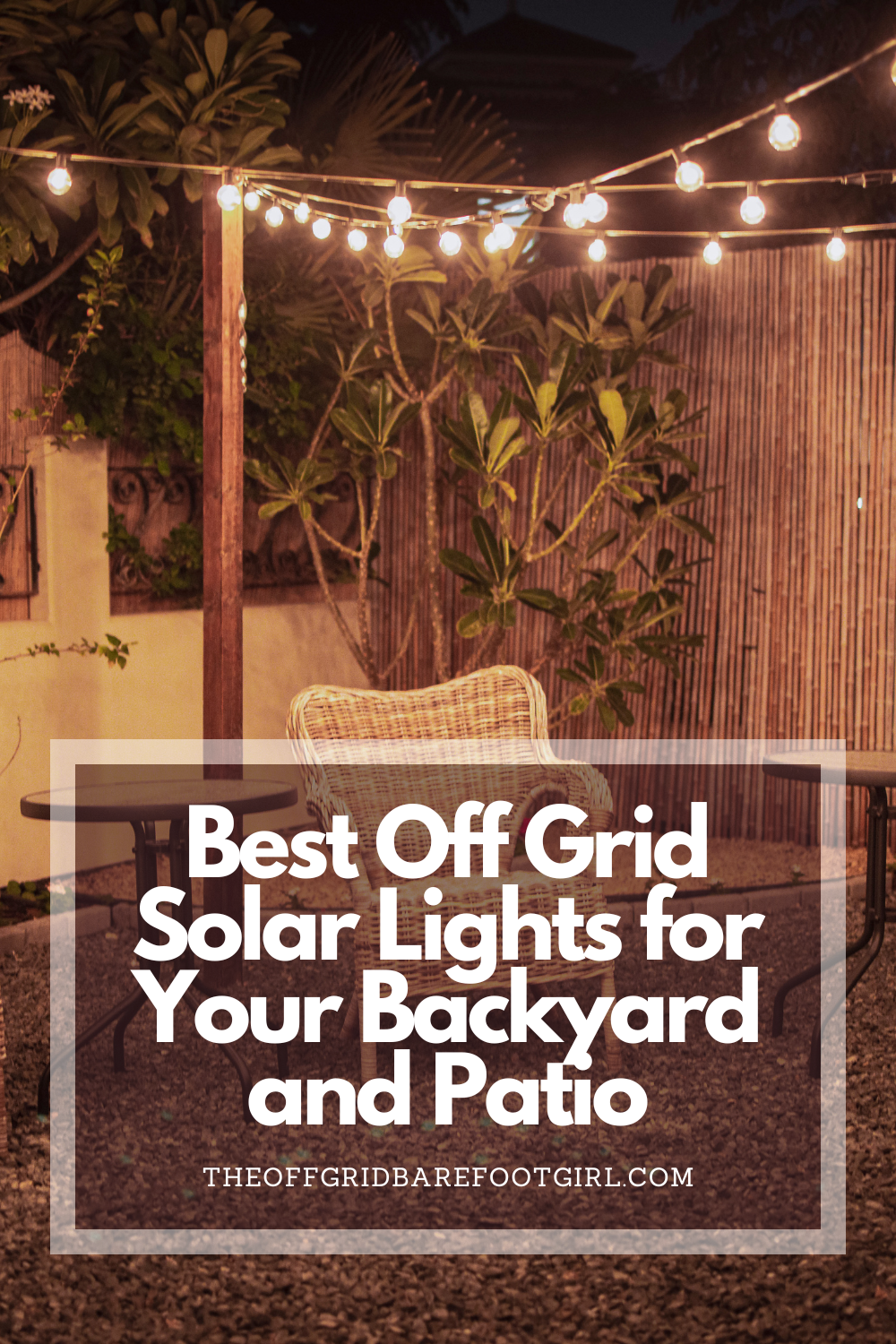 Image illustrates a Pinterest pin of off grid solar lights.