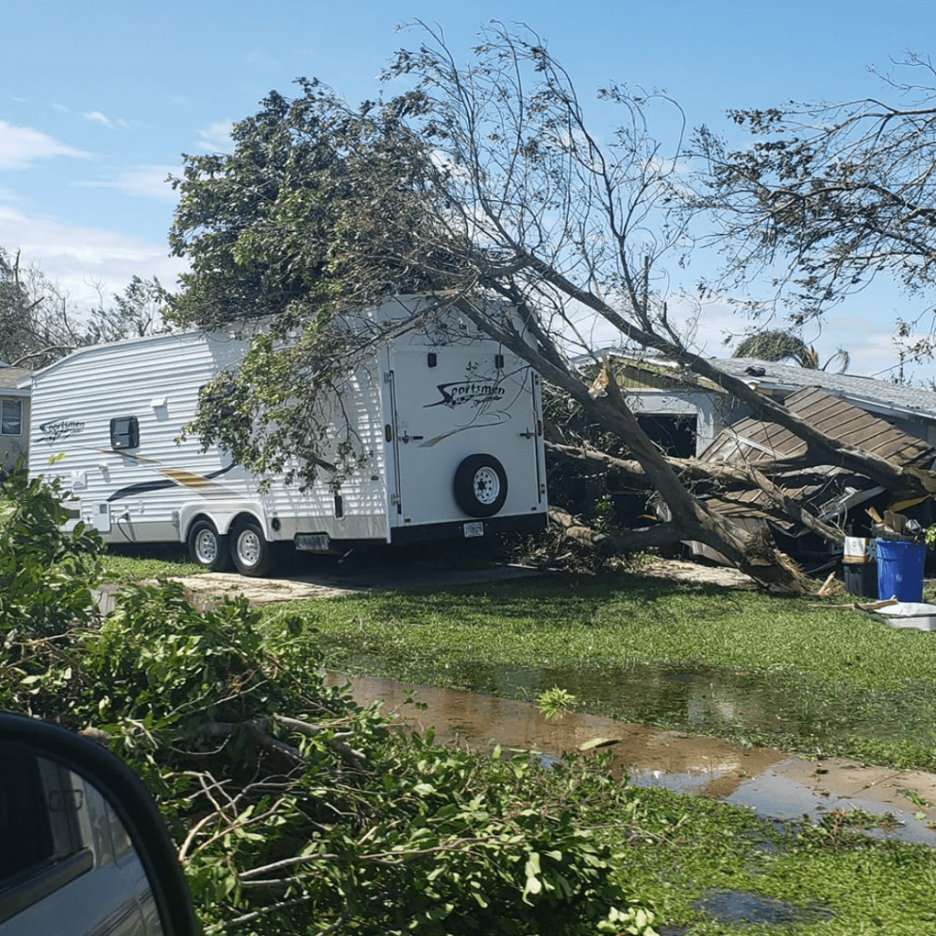 Image illustrates hurricane damage from hurricane Ian.