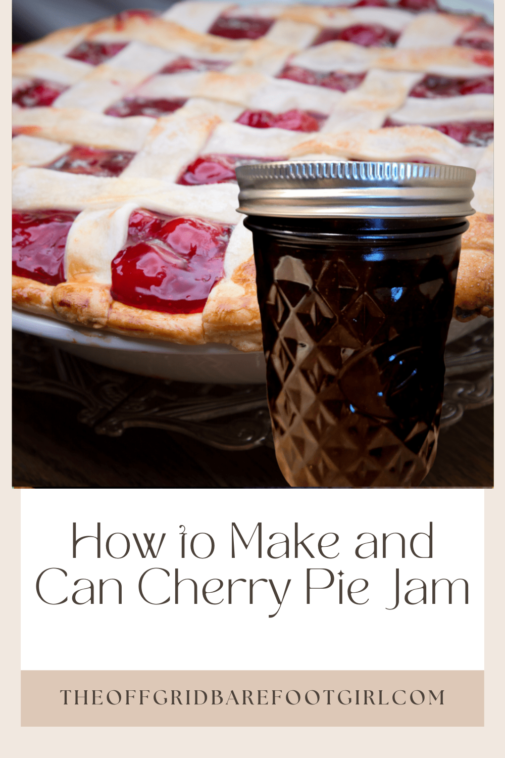 Image illustrates a Pinterest pin of cherry pie jam.