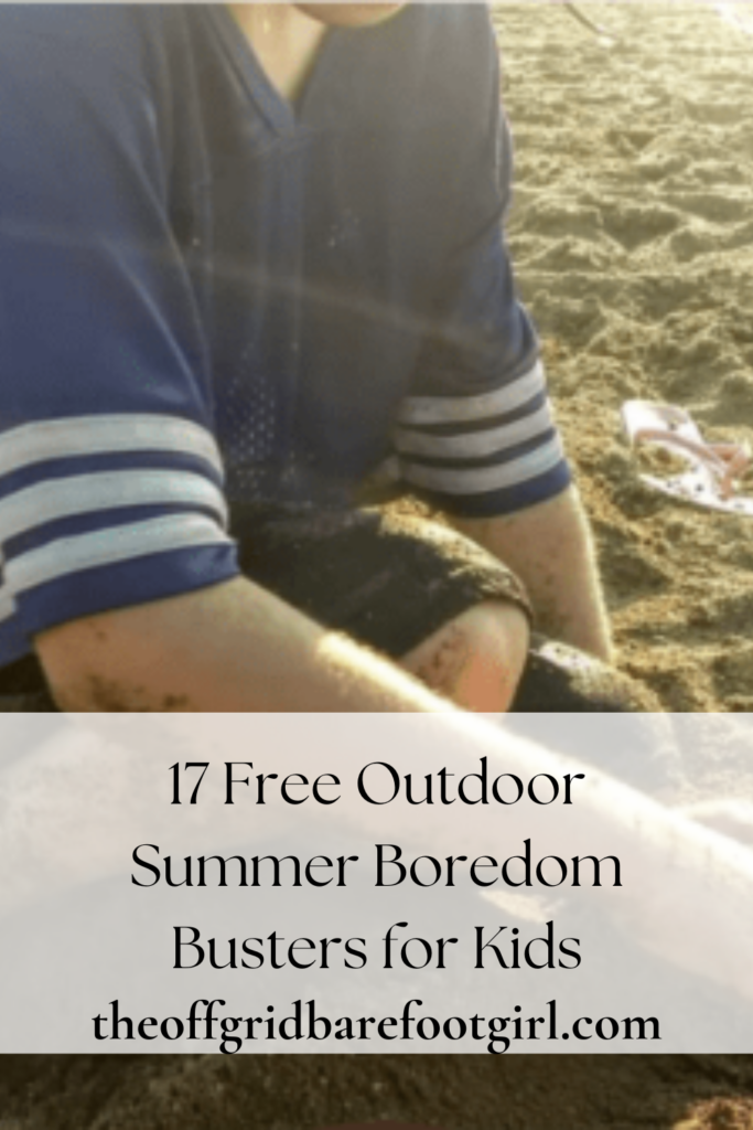 Image illustrates free summer boredom busters for kids.