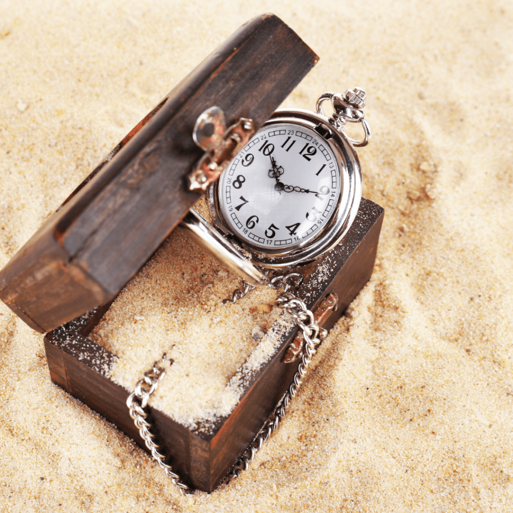 Image illustrates free summer boredom busters for kids like bury a time capsule.
