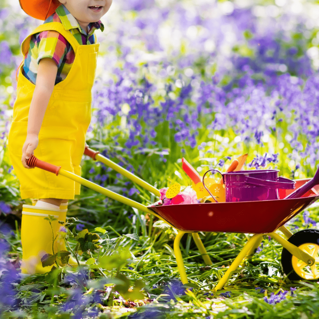 Image illustrates free summer boredom busters for kids like planting a garden. 
