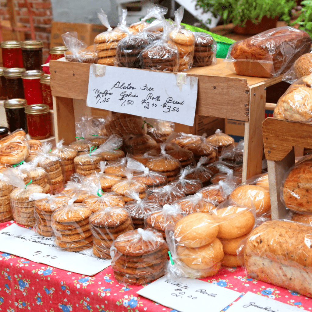 Image illustrates free summer boredom busters for kids like a farmer's market.