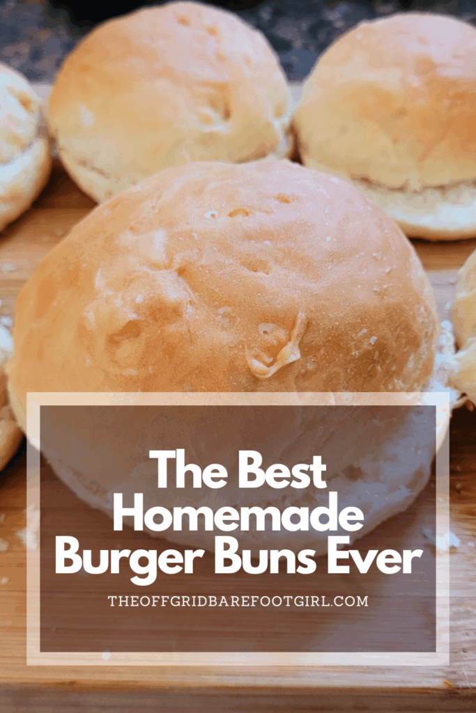 Image illustrates a Pinterest pin of homemade burger buns.