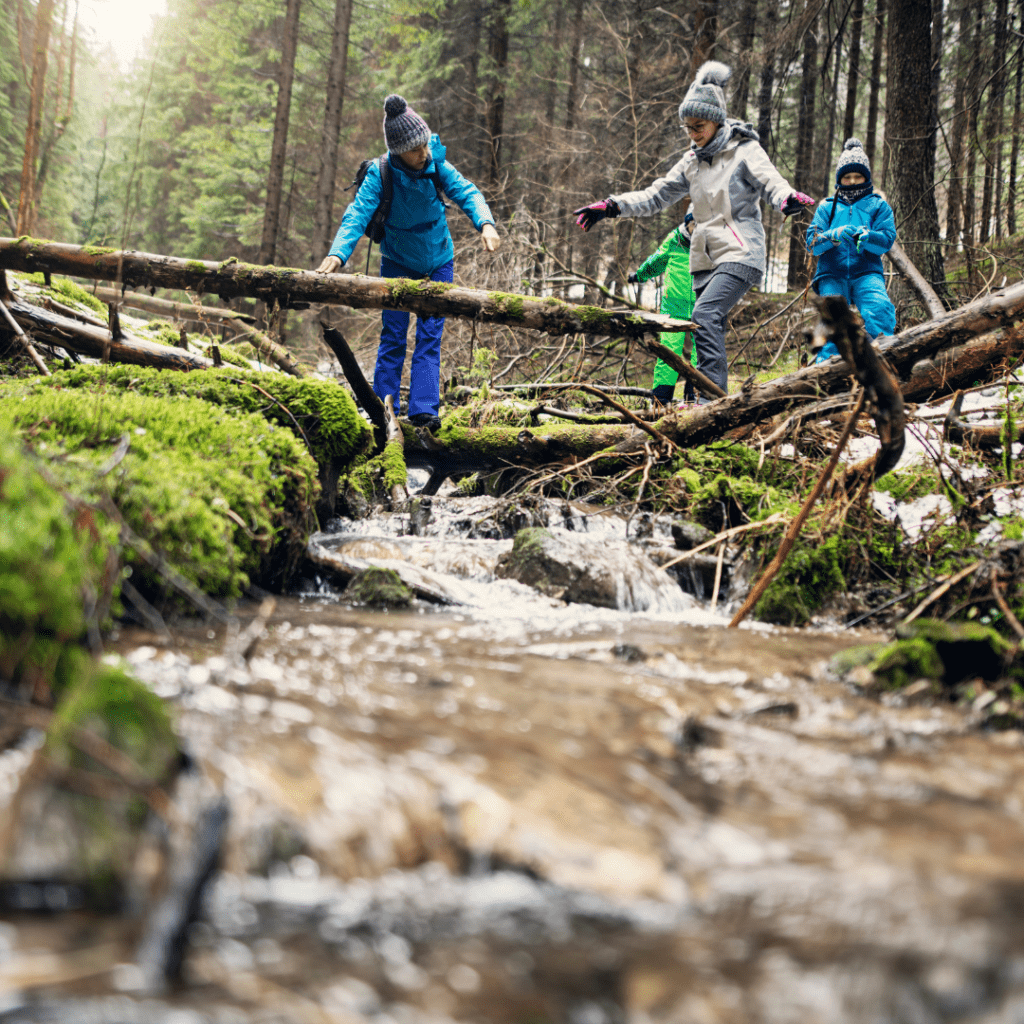 Image illustrates free summer boredom busters for kids like hiking. 