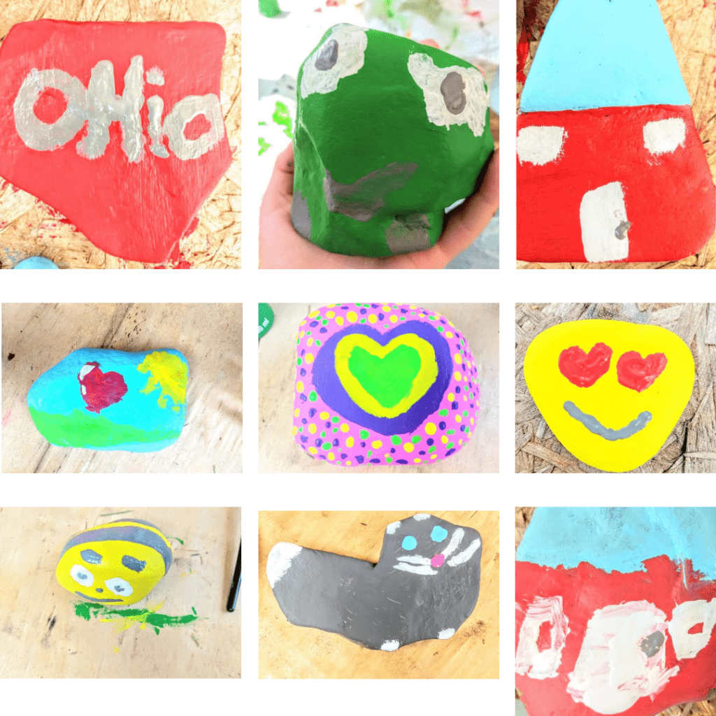 Image illustrates rock painting with kids.