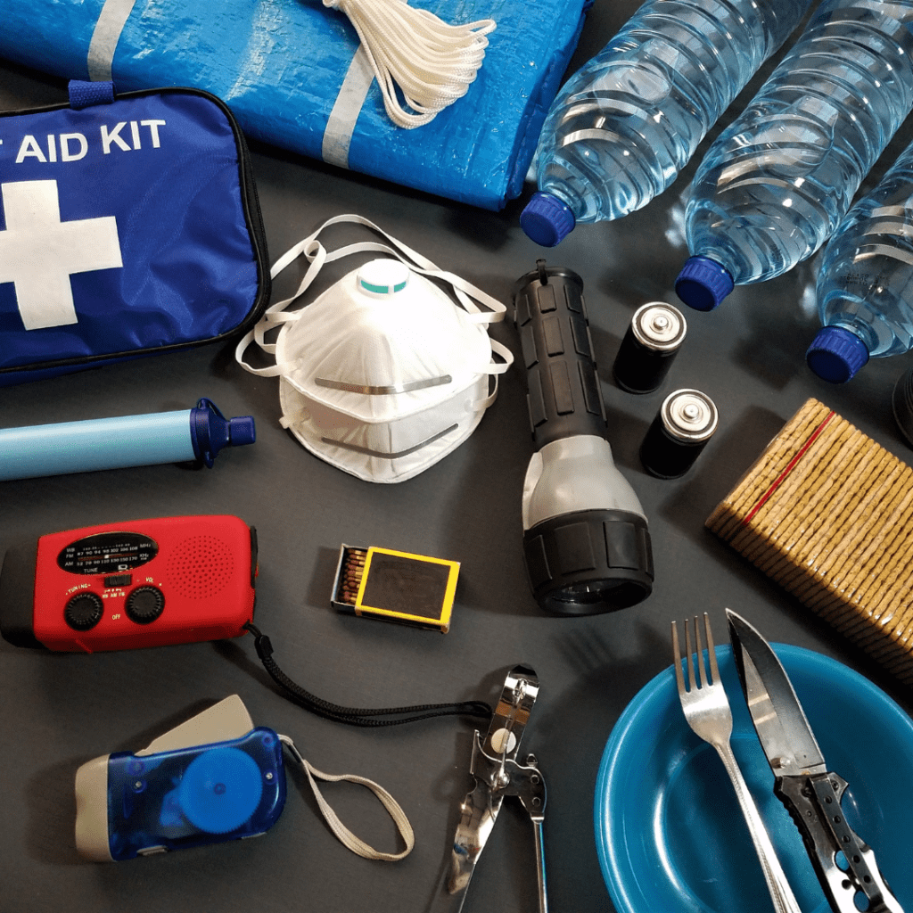 Image illustrates first aid supplies for wilderness survival skills.