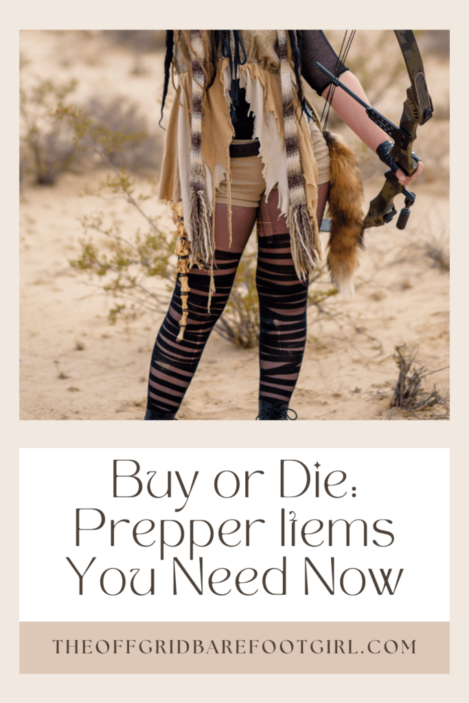 Image illustrates a Pinterest pin for prepper items. 
