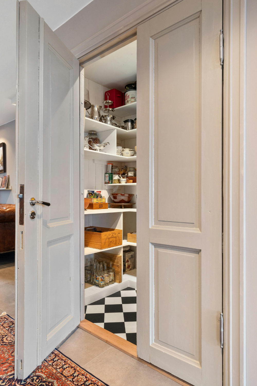 Image illustrates a pantry for grocery shopping once a month. 