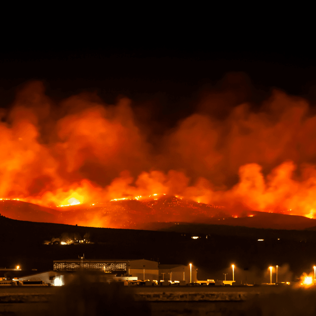 Image illustrating a wildfire close to a city for wildfire survival