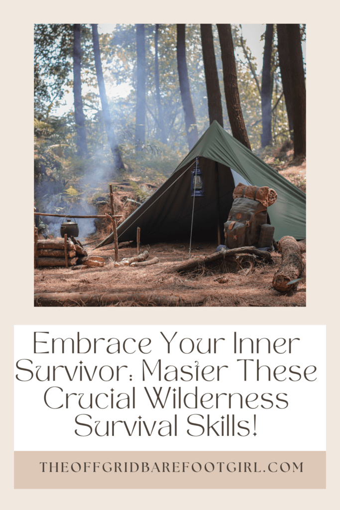 Image illustrates a Pinterest pin for wilderness survival skills.