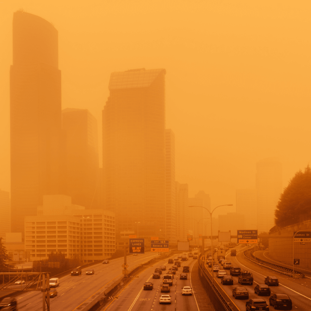 Image illustrating a city suffering from wildfire smog