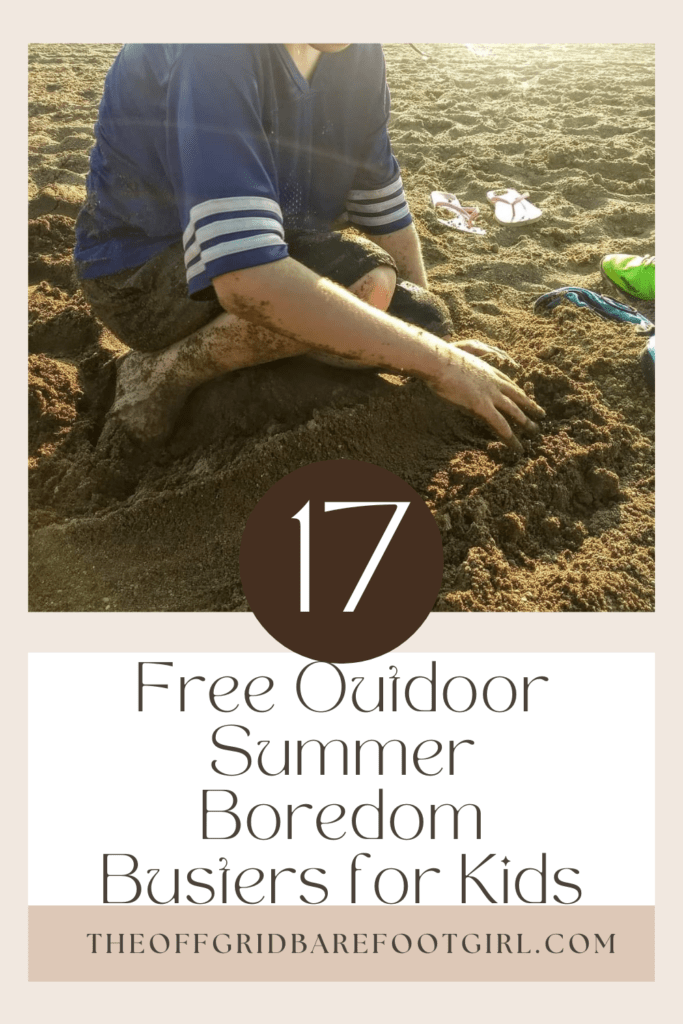 Image illustrates free summer boredom busters for kids. 