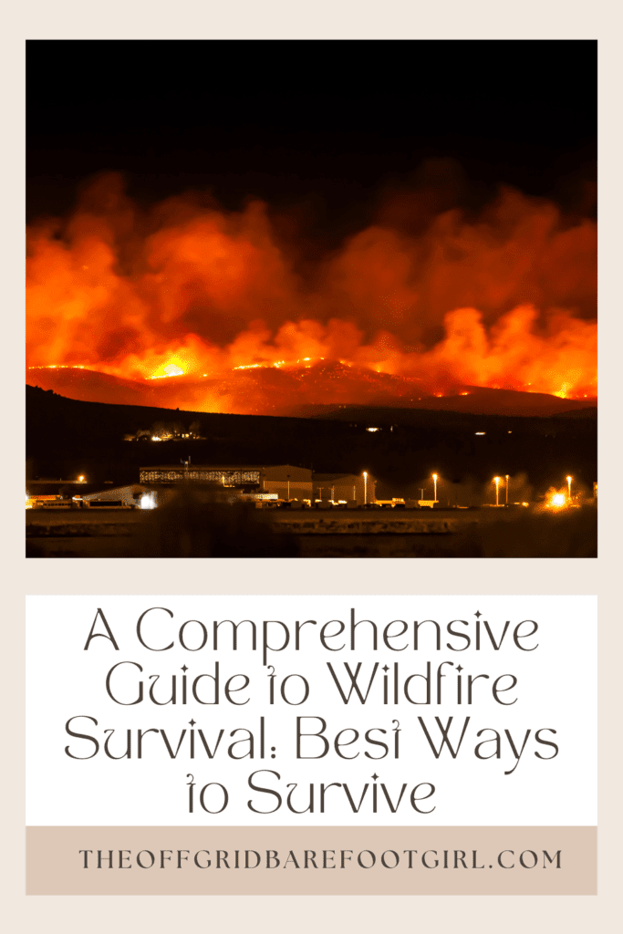 Image illustrates a Pinterest pin demonstrating wildfire survival. 