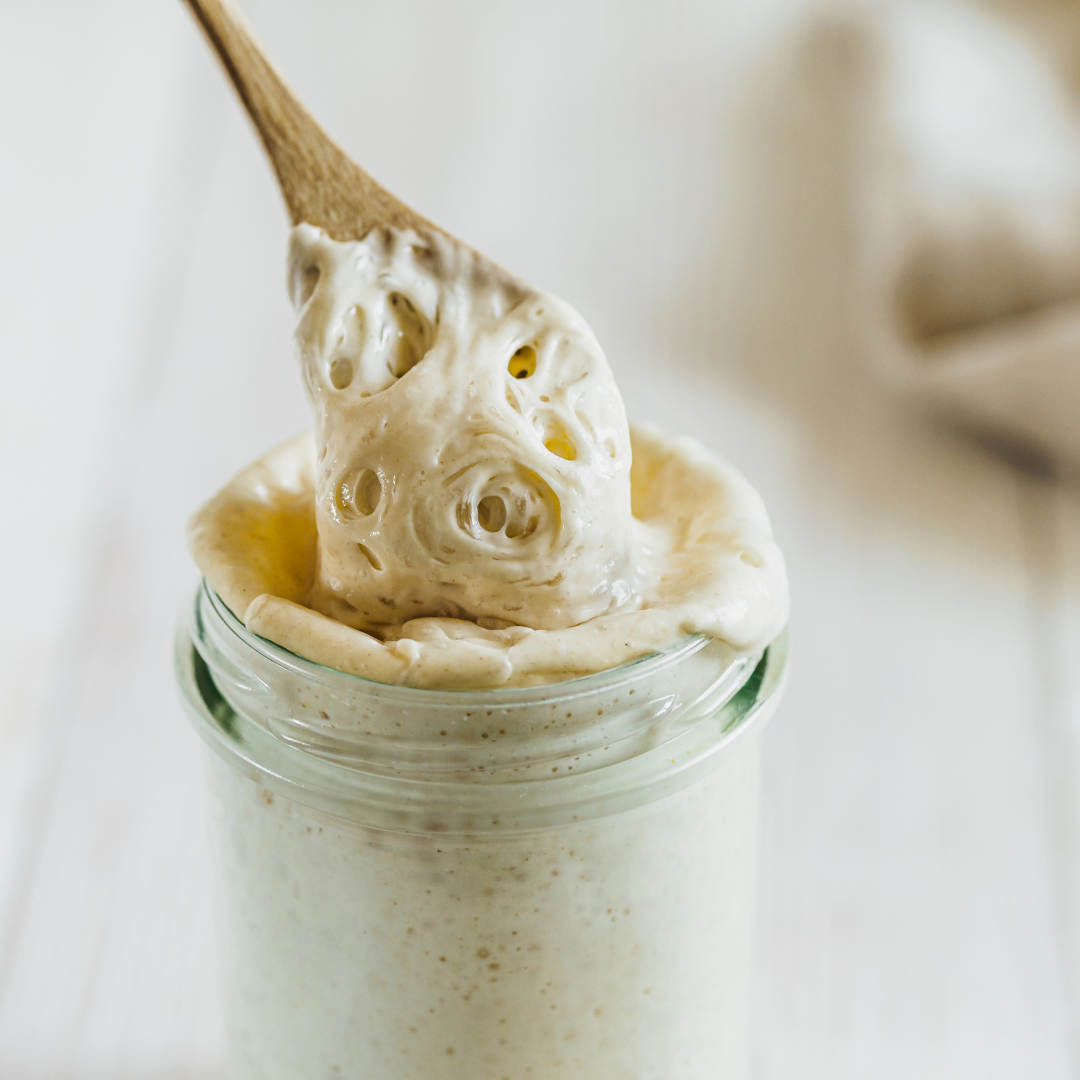 Image illustrates wild yeast recipe sourdough starter.