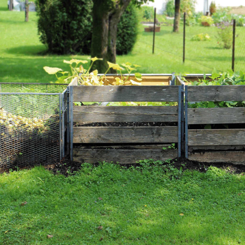 Image illustrates a compost pile demonstrating composting in your suburban backyard. 