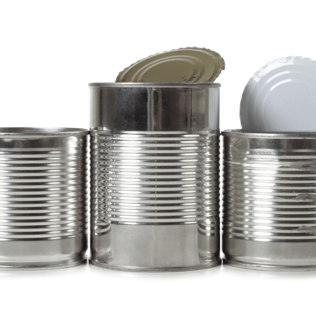 Image illustrating sharp edges of open cans demonstrating how to open a can of food with your bare hands. 