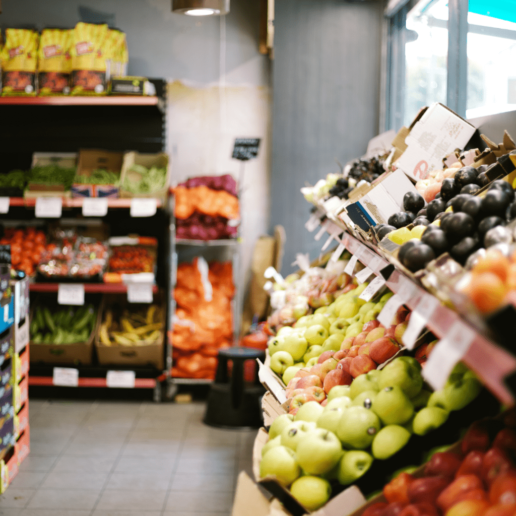 Image illustrates a grocery store for grocery shopping once a month.