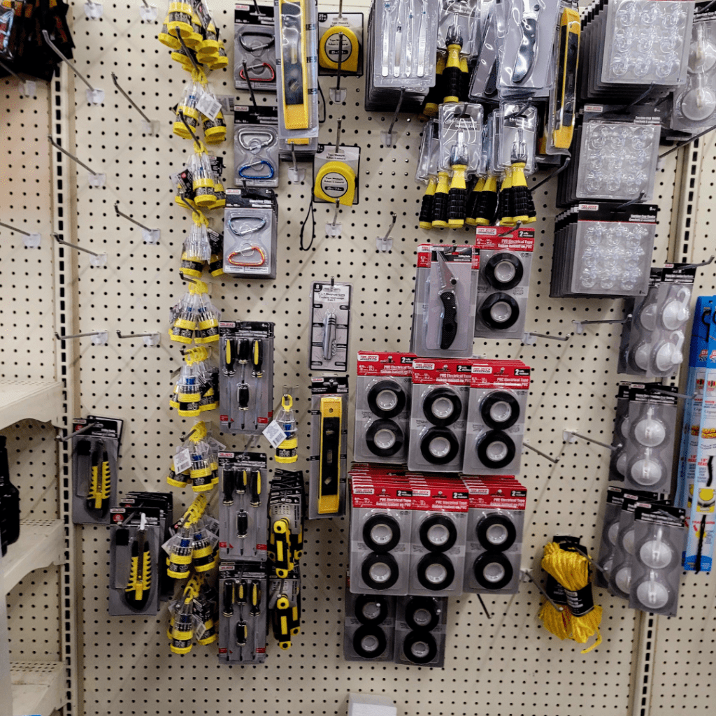 Image illustrates tools for Dollar Tree survival items.