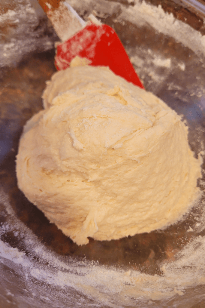 Image illustrates dough for a sourdough buttermilk drop biscuit recipe.