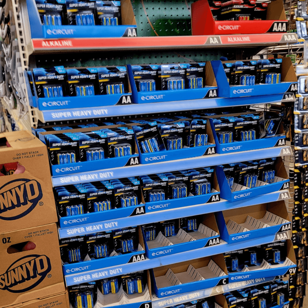 Image illustrates batteries for Dollar Tree survival items.