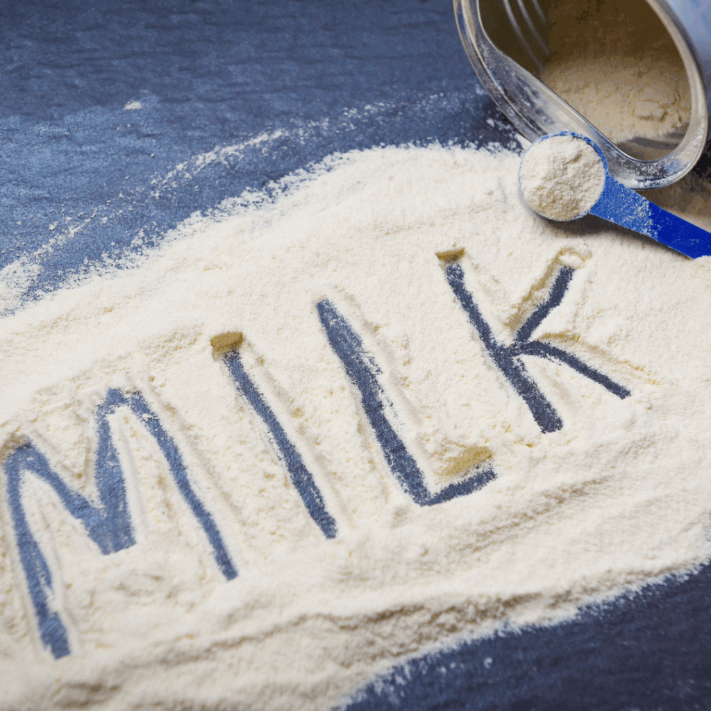 Image illustrates powdered milk.